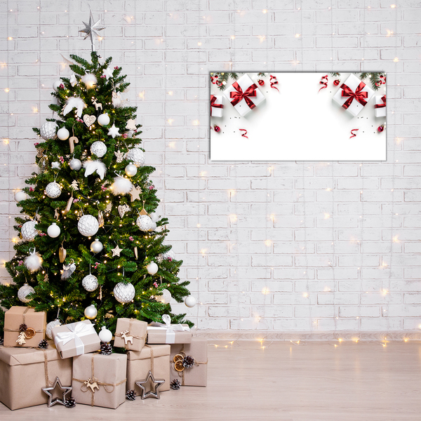 Quadro in vetro acrilico Regali per le feste, ornamenti, ramoscelli