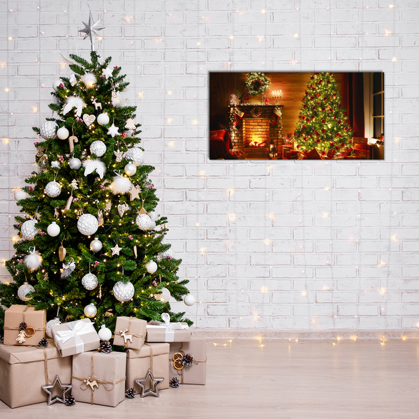 Quadro vetro acrilico Albero di Natale Natale Camino Regalo