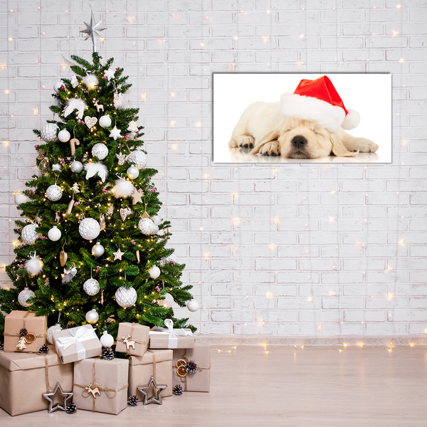 Quadro acrilico Cucciolo di cappello invernale di Babbo Natale