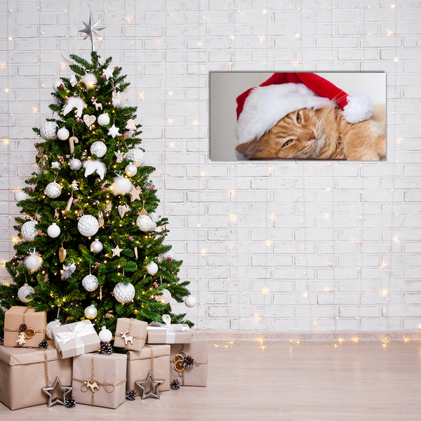 Quadro acrilico Cappello di Babbo Natale gatto
