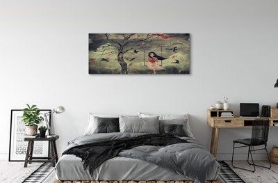 Quadro su tela Tree Birds Girl Cloud Rocks