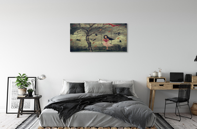 Quadro su tela Tree Birds Girl Cloud Rocks