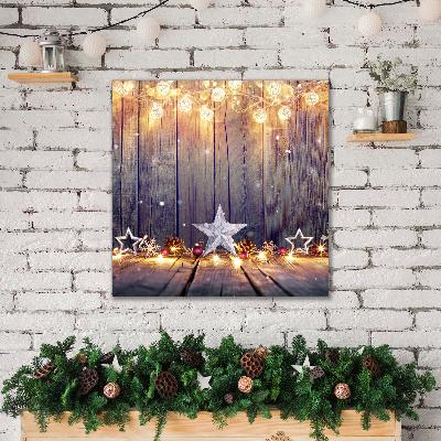 Quadro stampa su tela Ornamenti di stelle di Natale con luce di Natale