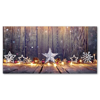 Quadro stampa su tela Ornamenti di stelle di Natale con luce di Natale
