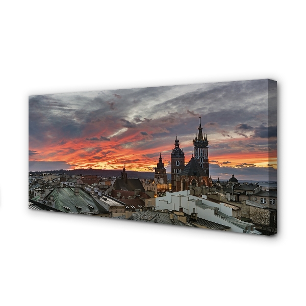 Quadro su tela Panorama del tramonto di Cracovia