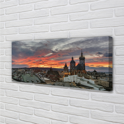 Quadro su tela Panorama del tramonto di Cracovia