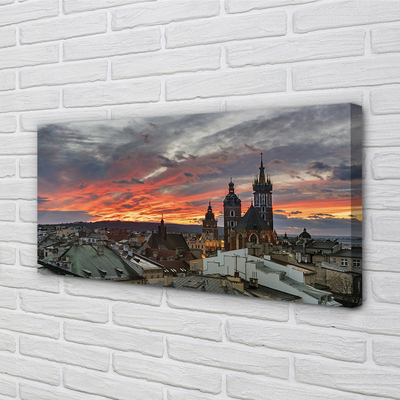 Quadro su tela Panorama del tramonto di Cracovia