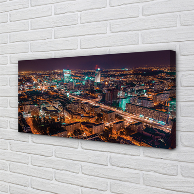 Quadro su tela Panorama della notte della città di Varsavia