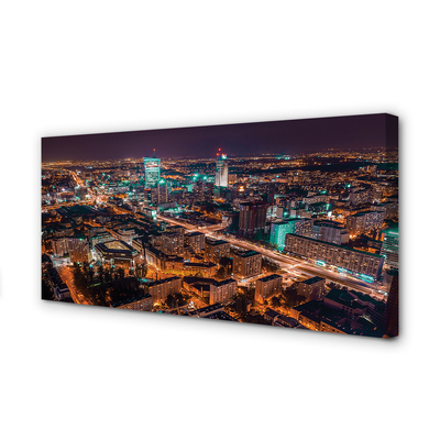 Quadro su tela Panorama della notte della città di Varsavia