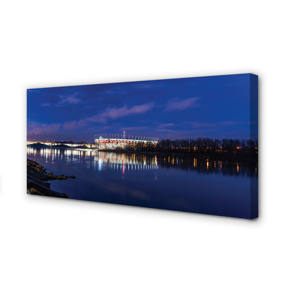 Quadro su tela Stadium notturno del ponte del fiume Varsavia