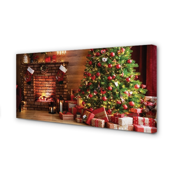 Stampa quadro su tela Lampada per regali per alberi di Natale del camino