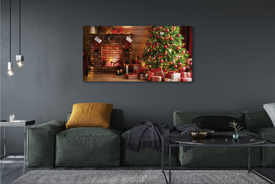 Stampa quadro su tela Lampada per regali per alberi di Natale del camino
