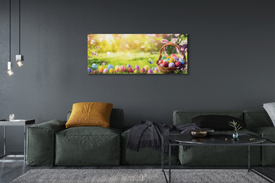 Foto quadro su tela Cesti uova fiori prato