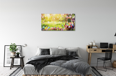 Foto quadro su tela Cesti uova fiori prato