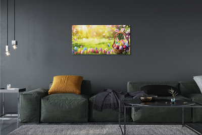 Foto quadro su tela Cesti uova fiori prato