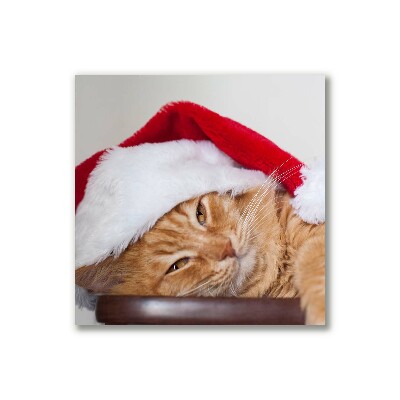 Quadro stampa su tela Cappello di Babbo Natale gatto