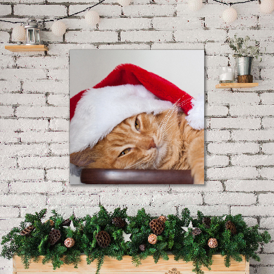 Quadro stampa su tela Cappello di Babbo Natale gatto