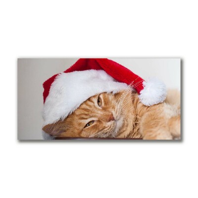 Quadro stampa su tela Cappello di Babbo Natale gatto