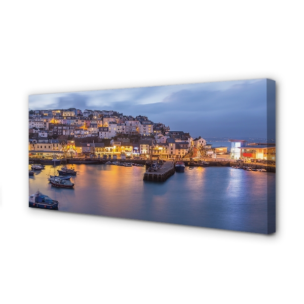 Foto quadro su tela City at Night Sea Ship