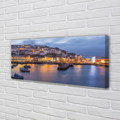 Foto quadro su tela City at Night Sea Ship