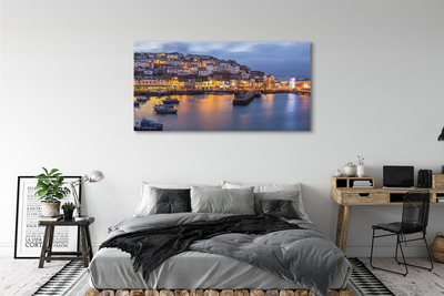 Foto quadro su tela City at Night Sea Ship