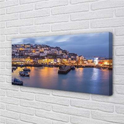 Foto quadro su tela City at Night Sea Ship