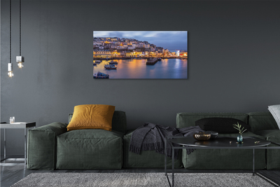 Foto quadro su tela City at Night Sea Ship