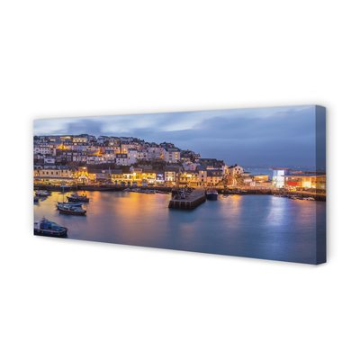 Foto quadro su tela City at Night Sea Ship