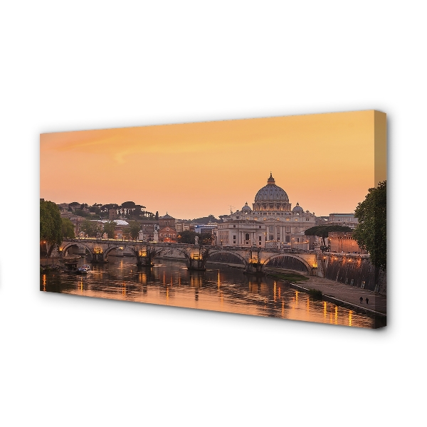 Foto quadro su tela Roma Sunset Bridges River Buildings