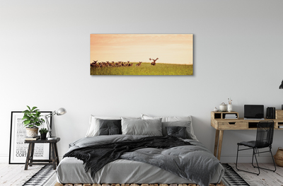 Quadro stampa su tela Herd Deer Field Sunrise