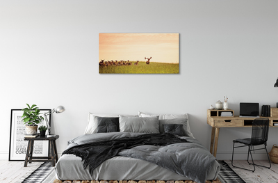 Quadro stampa su tela Herd Deer Field Sunrise