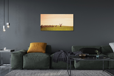 Quadro stampa su tela Herd Deer Field Sunrise