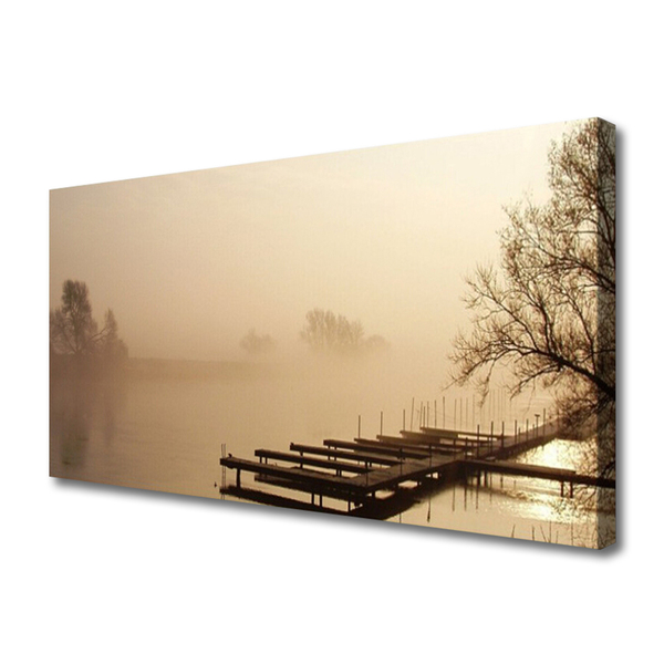 Stampa quadro su tela Ponte d'acqua, paesaggio di nebbia