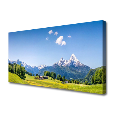 Quadro su tela Paesaggio di montagna di campi di alberi