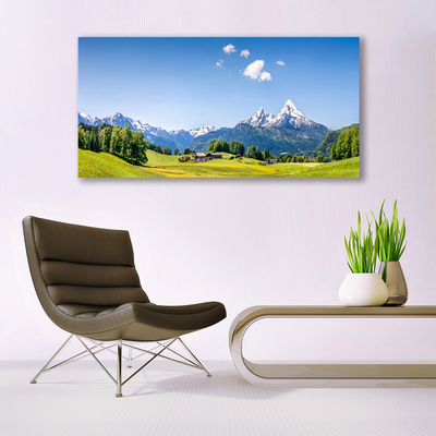 Quadro su tela Paesaggio di montagna di campi di alberi