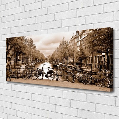 Foto quadro su tela Paesaggio degli alberi della bicicletta del fiume