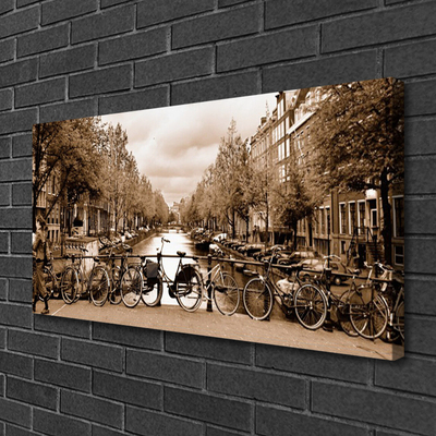 Foto quadro su tela Paesaggio degli alberi della bicicletta del fiume