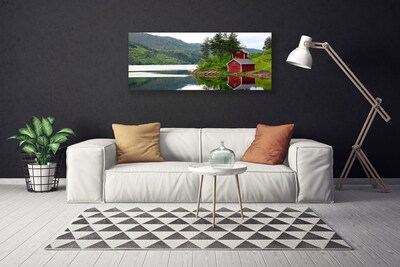 Quadro su tela Paesaggio del lago di montagna della casa