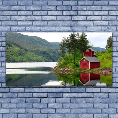 Quadro su tela Paesaggio del lago di montagna della casa