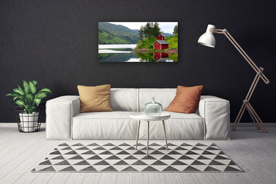 Quadro su tela Paesaggio del lago di montagna della casa