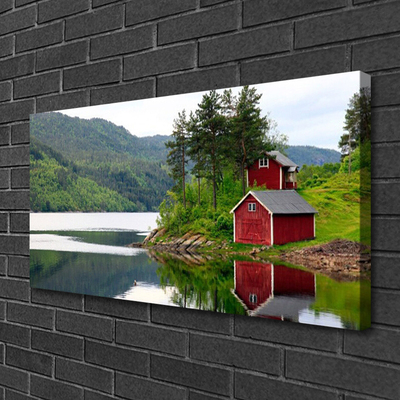 Quadro su tela Paesaggio del lago di montagna della casa