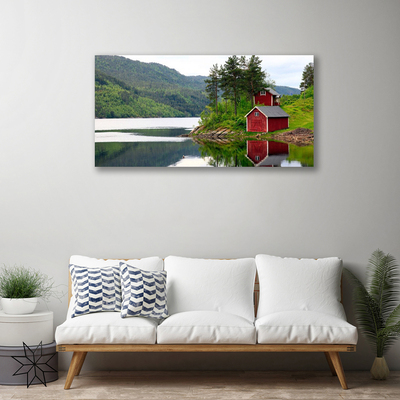 Quadro su tela Paesaggio del lago di montagna della casa