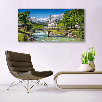 Quadro su tela Ponte Chiesa Lago Natura