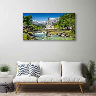 Quadro su tela Ponte Chiesa Lago Natura