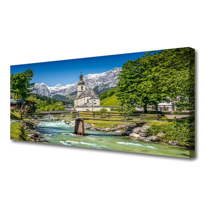 Quadro su tela Ponte Chiesa Lago Natura