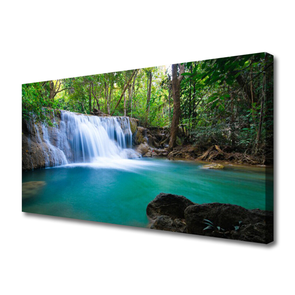 Quadro su tela Cascata del lago della foresta naturale