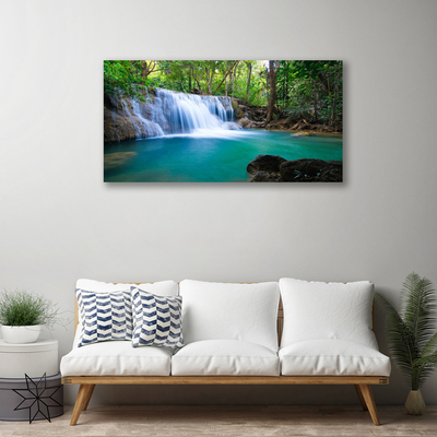 Quadro su tela Cascata del lago della foresta naturale