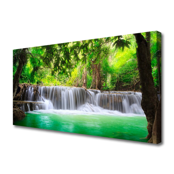 Quadro su tela Cascata del lago della foresta naturale