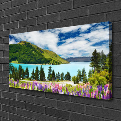 Quadro su tela Paesaggio del lago della foresta di montagna