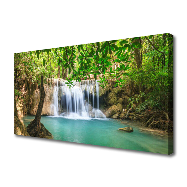 Quadro su tela Cascata del lago della foresta naturale